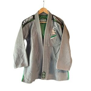 Venum Elite BJJ Gi Jacket Grey Green Brazilian Jiu Jitsu Kimono Top Size A3 XL